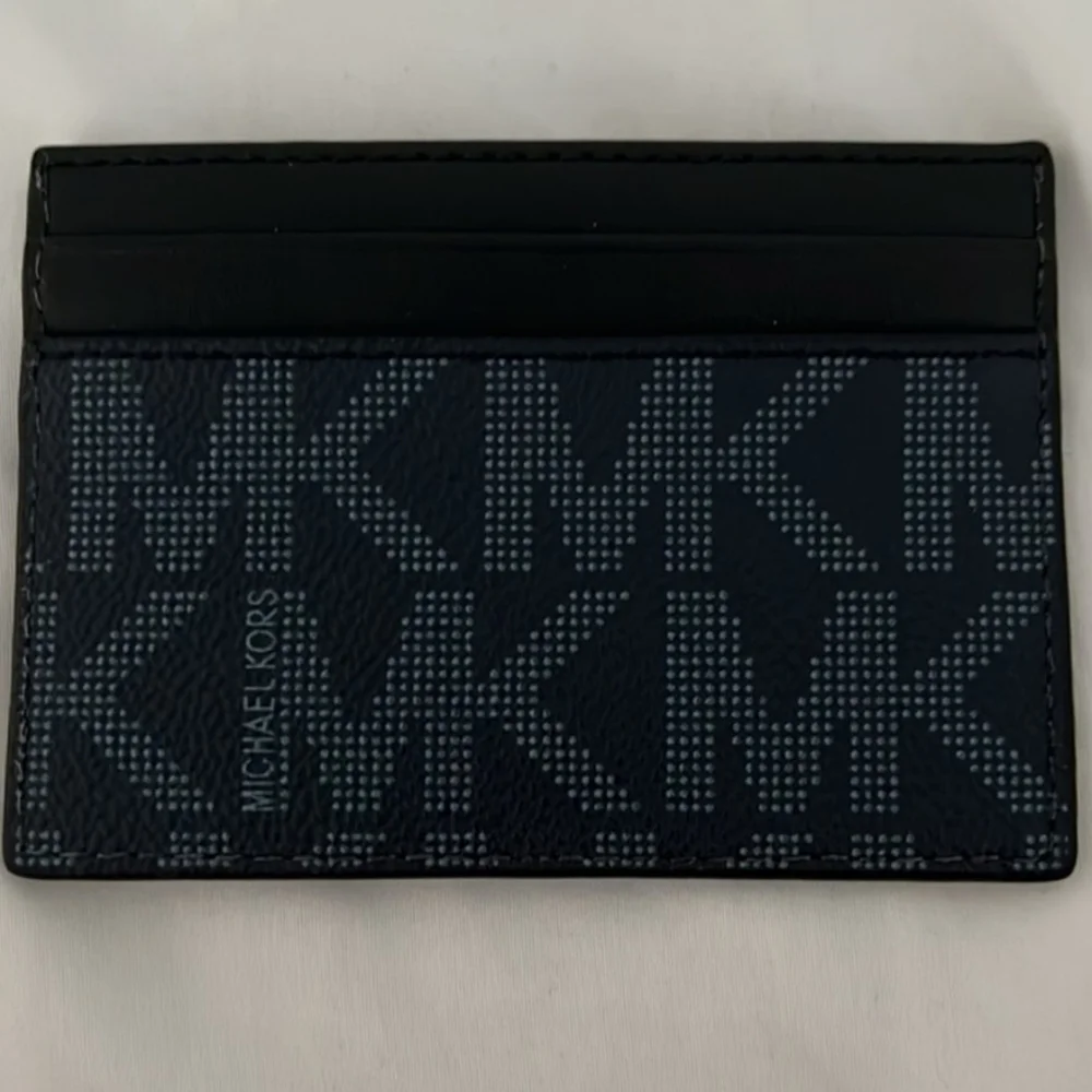 Michael Kors Jet Set Navy Blue and Black Monogrammed Card Case Unisex NWOT